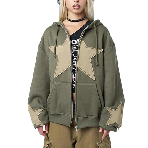 Meiweileya Women's Y2K Grunge/Goth Skull Graphic Zip Up Hoodie Anorak Coat, Black - Image 1