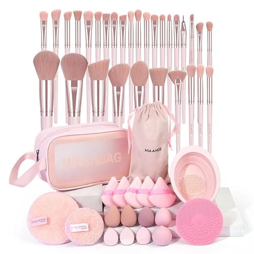 MAANGE Makeup Brushes, 49 Pcs Makeup Tool Set Premium Synthetic Makeup Brush Set Foundation Powder Concealers Eye Blush Make Up Brush Kit (Black/Silver, 49 Piece Set) - Image 1
