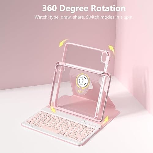 besky Keyboard case for iPad A16 11th 10th Generation 11/10.9 inch, Detachable Keypad，360 Rotatable Magnetic Cover with Pencil Holder for iPad 11 2025 10 Gen 2022 - Light Pink thumbnail 4