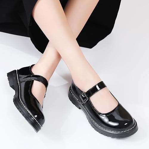 Mary Jane Shoes Women Platform Non-Slip Classics Round Toe Ankle Strap Comfort Casual Oxford Dress Work Mary Jane Flat Shoes thumbnail 2