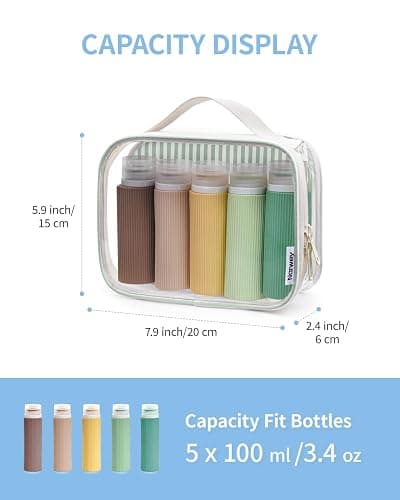 Narwey TSA Approved Clear Toiletry Bag for Travel, Waterproof PVC Clear Makeup Bags, Portable Compact Cosmetic Bag Make Up Organizer, Airport Airline Quart Size Compliant Bag (Mint Green Stripe) thumbnail 3