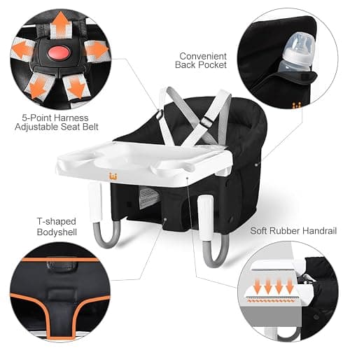 MTWML Hook On High Chair with Tray,Portable Baby High Chair That Attaches to Table,Clip On Fast Table Seat for Babies and Toddlers.Baby Feeding Seat for Dining Tables and Counter(Pure-Black) thumbnail 5