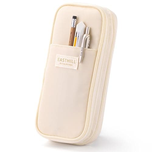 EASTHILL Big Capacity Pencil Case Large Pencil Pouch Stationery Pen Bag for Teen Girls-Cream - Cream - Image 1