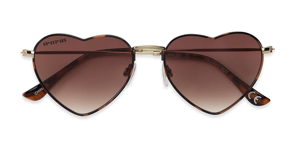 Foster Grant Sun Luv Only Love Here Heart Sunglasses, Gold, 54mm thumbnail 2
