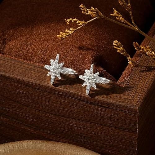 "A pair Star Ear Cuff Earrings for Women, Dainty Sliver Non Piercing Tiny Cartilage Cuff Earring Boho Trendy Northstar Starburst Ear Set Jewelry Gift for Women" thumbnail 5
