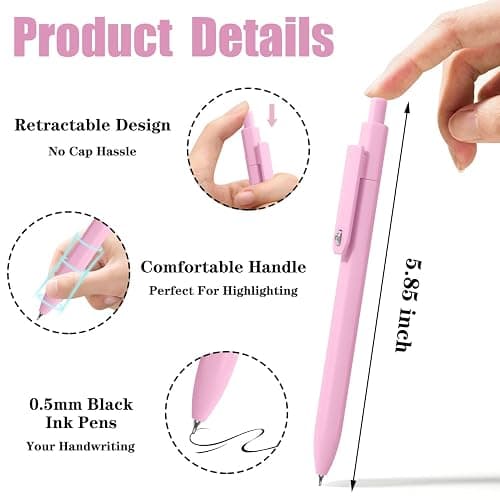 Piochoo Aesthetic Pens, 8 Pcs 0.5mm Gel Pens, No Smudge Quick Dry Smooth Writing Pens, Cute Black Ink Journaling Pens for Women Nurse School Office Desk Accessories thumbnail 2