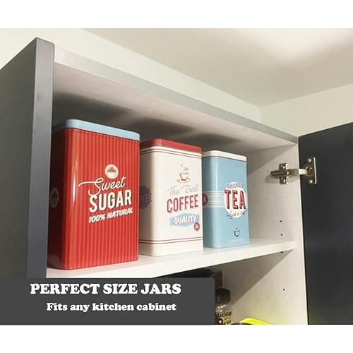 Almineez Retro Set of 3 Stainless Steel Tea Coffee Sugar Jar Canisters Kitchen Container Tins Storage Organiser Set Air Tight Vintage Design thumbnail 9