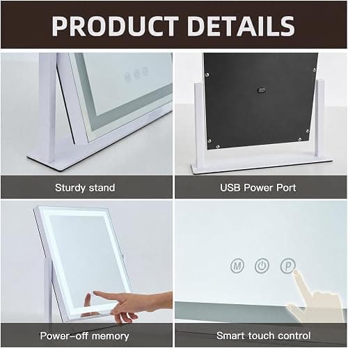 homtang Lighted Makeup Mirror with Smart Touch, 3 Color Modes & Stepless Dimming, for Desk Bedroom Dressing Room, LED Vanity Mirror 13.2" H x 11.2" W thumbnail 5