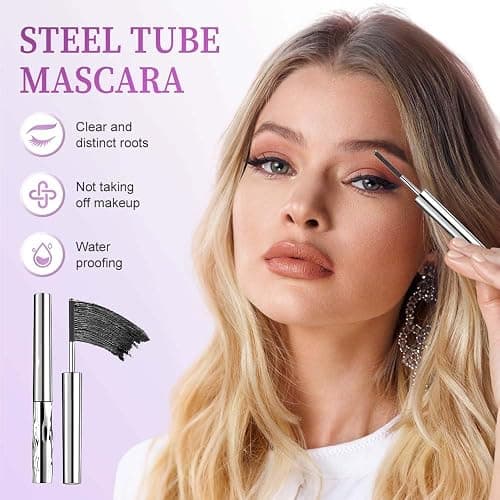 Iron Wand Mascara, Waterproof Metal Wand Mascara Volume and Length, Brushless Mascaras for Long Lasting No Clumping 3D Curling Eyelash (Black) thumbnail 2