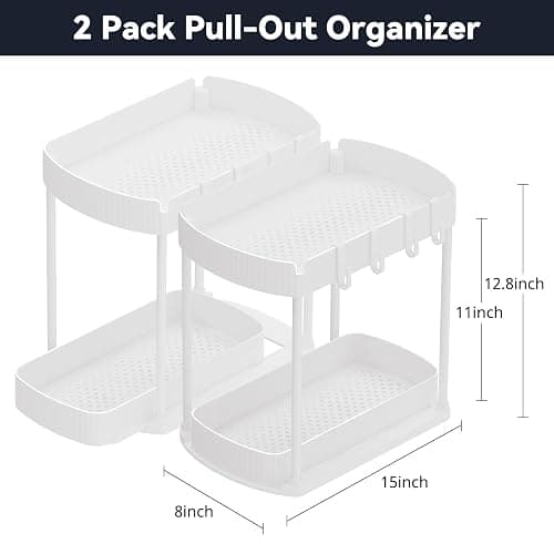 Ukeetap 2 Pack Multi-Purpose Pull-Out Storage Organizers, Under Sink & Cabinet Storage, 12.8 Inch, White thumbnail 2