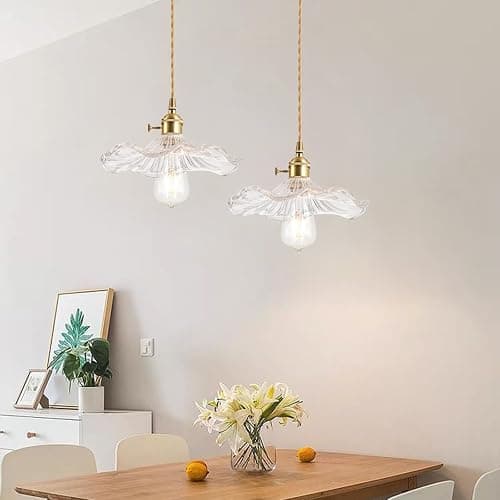 S-Cevada Pendelleuchte mit Glas Lotusblatt Lampenschirm, Industrial Vintage E27 Decken Hängelampe, Bauernhaus Esszimmer Kücheninsel Kronleuchter (Transparent) thumbnail 7