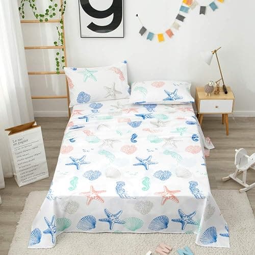 JSD Beach Theme Kids Printed Sheet Set Full, 4 Piece Starfish Jellyfish Coastal Summer Microfiber Bed Sheets Deep Pocket thumbnail 4