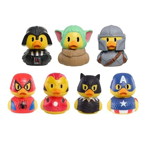 Duckalooz Character Duck Toys, Star Wars™ and Marvel 7pack Bundle | 2.75-inch Tall, Includes Darth Vader, Grogu, The Mandalorian, Marvel's Spiderman, Iron Man, Black Panther, Captain America - Image 1