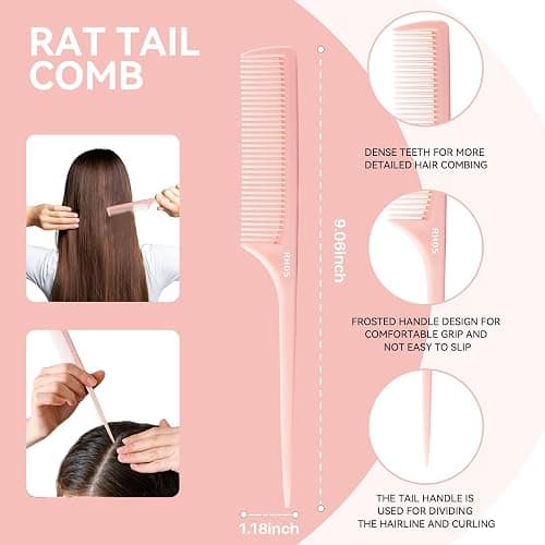 RHOS 3 Pieces Hair Comb Set for Women,Men-Wide Tooth Comb,Fine Tooth Rat Tail Comb,Medium Tooth Comb-Detangling Hair Combs for All Hair Types,Hair Styling Comb Set(Pink) thumbnail 3