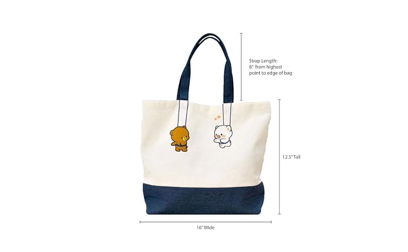 Milkmochabear Hanging Out Canvas Tote Bag Authentic Merchandise With Denim Straps Zipper Pocket Magnetic Closure For Men Women Unisex Cute Adorable Casual Daily Use Shopping Travel Fun thumbnail 4
