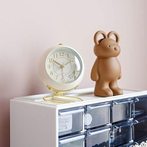 SHISEDECO Small Tableclocks Classic Non-Ticking Tabletop Alarm Clock with Backlight, Battery Operated Astronaut Deskclock with HD Glass for Living Room Bedroom Bedside Indoor Decor (White) thumbnail 6