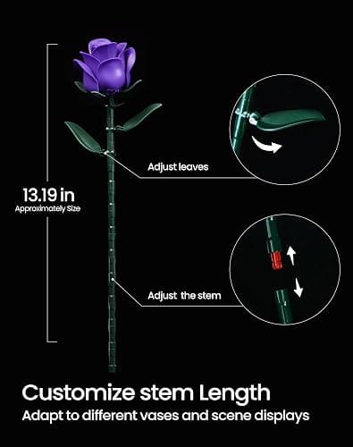 iATOM Purple Rose Bouquet Building Set, 12Pcs Flowers Botanical Collection for Adults Women, for Her/Girlfriend/Mom/Wife/Couple, Purple Retro Home Office Table Centerpiece Decor thumbnail 3