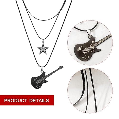 Multilayer Y2k Star Vintage Necklace Fairy Grunge Bracelets Set,Gothic Rock Roll Music Guitar Star Necklace,Bohemian Handmade Beaded Musical Note Leather Wristbands,Grunge Accessories for Men Women thumbnail 3