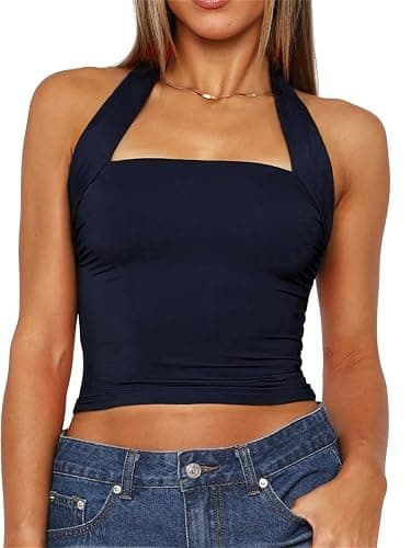 ForeFair Women Halter Neck Backless Crop Top Sexy Y2K Sleeveless Tank Top Open Back Slim Fit Tops - Image 1