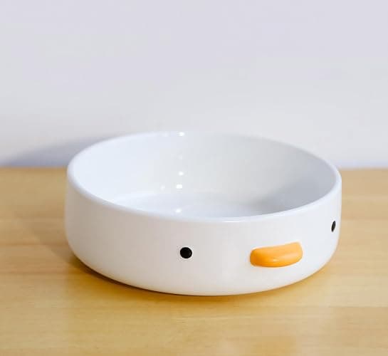 PURROOM Cute Duck 8.6'' Fruit Bowl, Handmade Glaze Large Ceramic Salad Plate, Flat Bottomed Bowl, Home Family, Friend. thumbnail 2