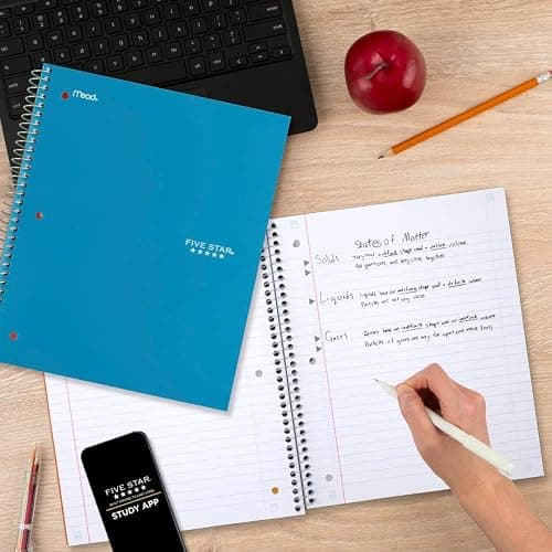 Five Star Spiral Notebook + Study App, 1 Subject, Wide Ruled Paper, 8" x 10-1/2", 100 Sheets, Fights Ink Bleed, Water Resistant Cover, Tidewater Blue (72875) thumbnail 7
