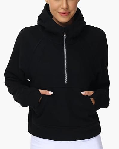 THE GYM PEOPLE Womens' Hoodies Half Zip Long Sleeve Fleece Crop Pullover Sweatshirts with Pockets Thumb Hole thumbnail 8