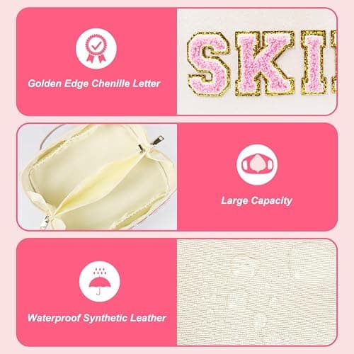 GINOYA Large Capacity Toiletries Bag, Birthday Gift for Girl, Ladies Makeup Organiser Bag with Skin for Skincare Preppy Makeup Pencil Case Cosmetic Travel Pouch thumbnail 3