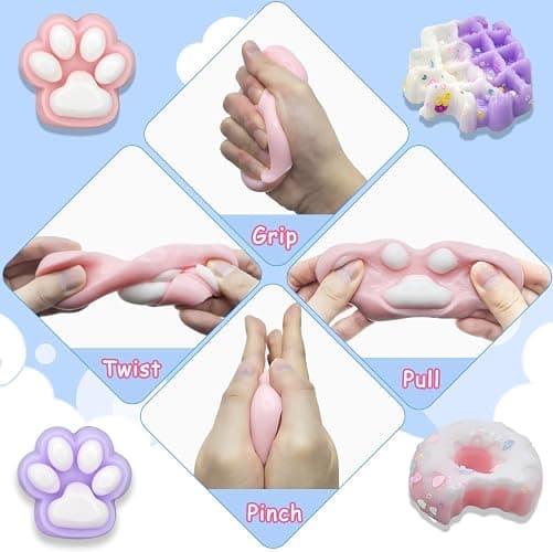 4pcs Taba Squishy Cat Paw Donut Squeeze Toys, Kawaii Mochi Sensory Toys, fufu Squishy for Cute Toys,Fidget Novelty Things,Suitable for Kids Teenage thumbnail 7