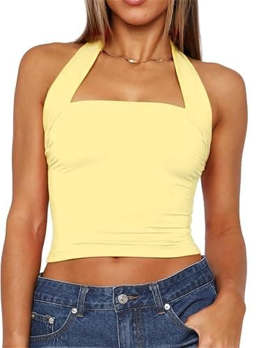 ForeFair Women Halter Neck Backless Crop Top Sexy Y2K Sleeveless Tank Top Open Back Slim Fit Tops - Image 1