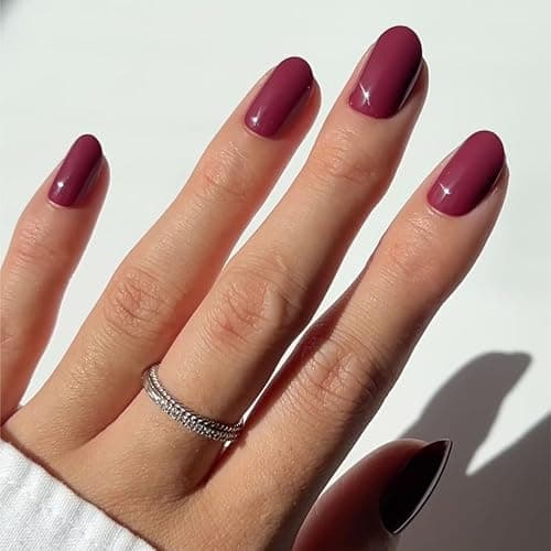 Glamnetic Press On Nails - Short Round, Glossy Fake Nails 30 Pc Full Kit | Berry maroon press on nails, 15 sizes. Fall nails, glue-on set. Waterproof, chip-resistant, up to 2 weeks wear - Image 1