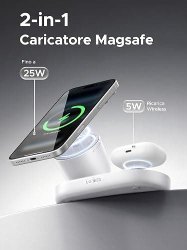 UGREEN Zapix Qi2 25W Caricatore Wireless 2 in 1 MagSafe (Bianco) | Compatibile con iPhone 17 16 15 14 13 12 Air Plus Pro Max AirPods 4 3 Pro 3 2 1, Base di Ricarica Magnetica thumbnail 3