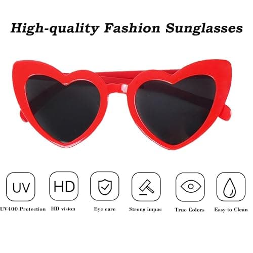 Red Vintage Heart Shaped Sunglasses for Women Men Kids Vintage Love Heart Sunglasses Cat Eye Ladies Fashion Retro Eyeglasses for Protection Eyewear thumbnail 2