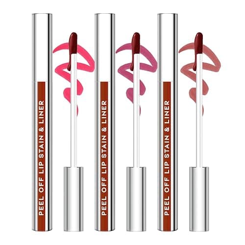 JUNECODE 3Pcs Lip Stain Peel Off Set, Peel Off lip Liner Stain Long Lasting Waterproof, Matte Lip Tattoo Tint Transfer Proof, Highly Pigmented Color Lip Makeup(#01+02+03) - Image 1