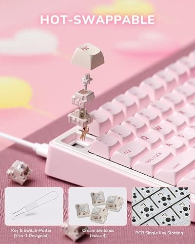 RK ROYAL KLUDGE R75 Mechanical Keyboard Wired with Volume Knob, 75% Keyboard Gasket Mounted, Hot Swappable, Creamy Sound, MDA Profile, PBT Keycaps, Pink thumbnail 7