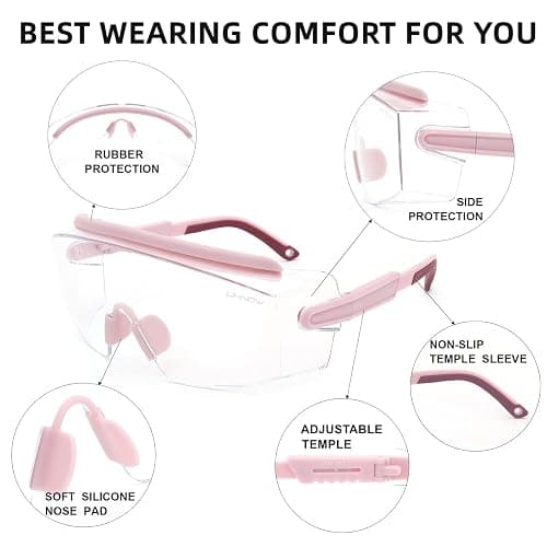 UKNOW Safety Goggles Over Glasses, Anti Fog Safety Glasses with Clear Wraparound Lens, ANSI Z87.1 Protective Eyewear thumbnail 5