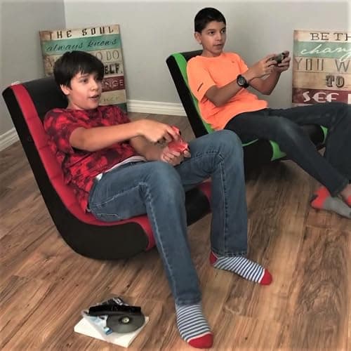 The Crew Furniture Classic Video Rocker Gaming Chair, for Kids and Teens, PU Faux Leather & Polyester Mesh, Black/Blue thumbnail 6