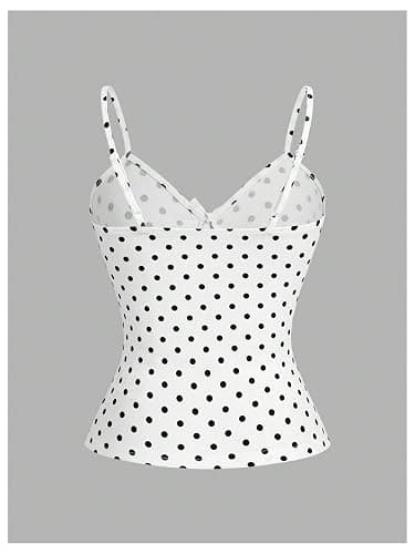 Verdusa Women's Polka Dots Bow Lace Cami Top Sleeveless V Neck Fitted Camisole Y2k Going Out Tops thumbnail 2