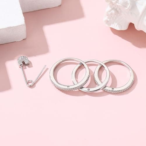 BLBLJERY Safety Pin Silver& Gold Stackable Rings for Women Non Tarnish 14k Gold Plated Statement Ring Set Cubic Zirconia Wedding Rings Thumb Ring Stack Pack Unique Jewelry Gift Women thumbnail 2