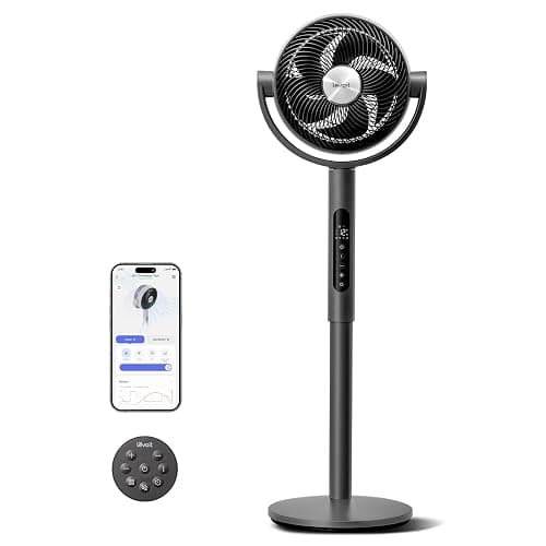 Levoit Standing Smart Fan for Bedroom, 1451CFM Ultra-High Airflow, 12H Timer with WiFi/Voice/Remoter, Auto 120°+90° Oscillating, Quite 20dB, 12 Speeds, 4 Modes, DC Motor, 2 in 1 Pedestal & Tabletop - Image 1