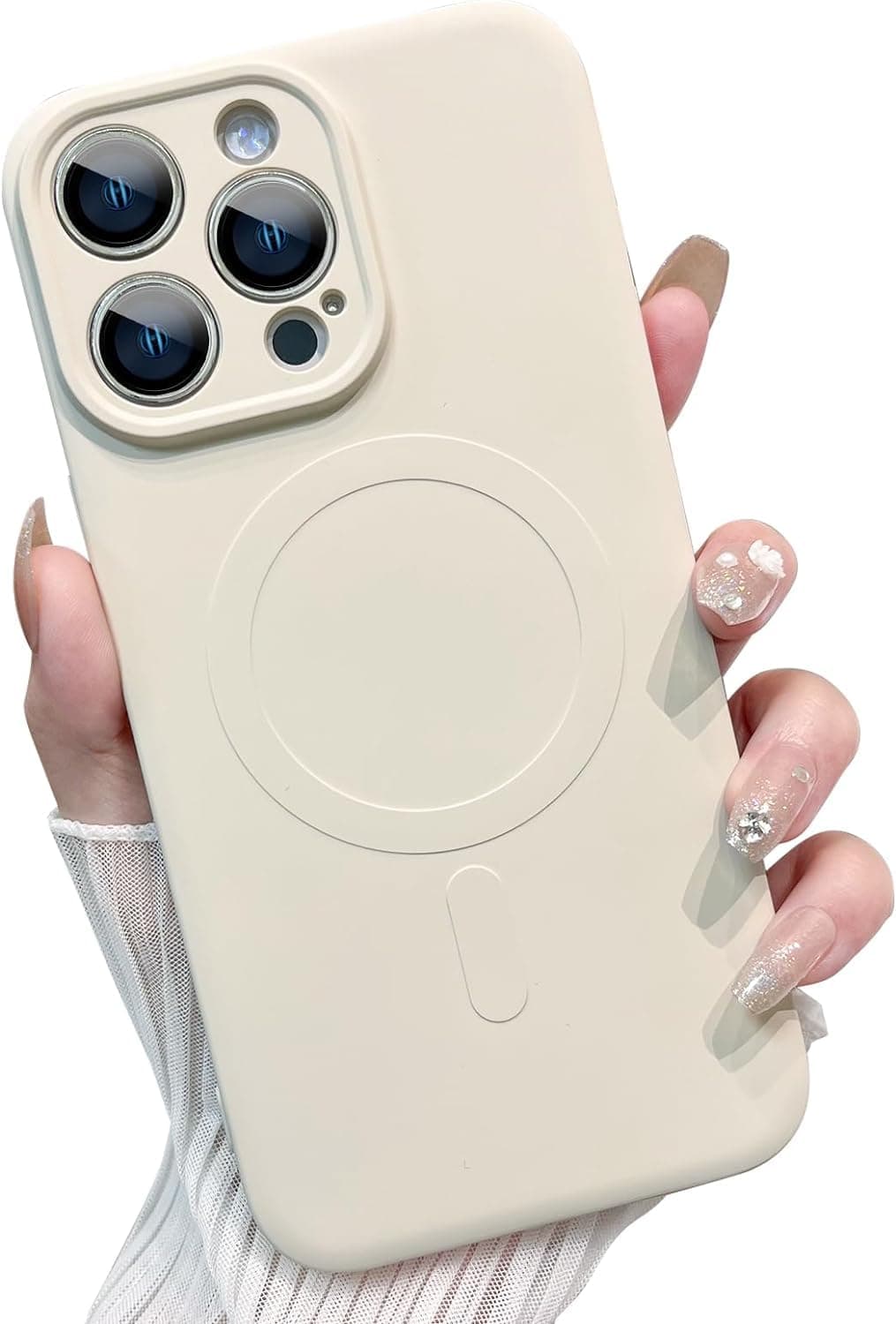 Compatible with Mag Safe Devices Magnetic Wireless Charging Phone Case Back Grippy Protective Frame Shockproof Silicone Cover with Camera Protection (Bloosom White, iPhone 14 Plus) - Image 1