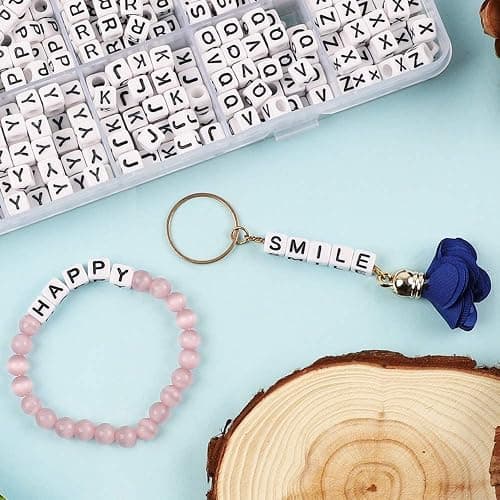 Quefe 1440pcs Acrylic Letter Beads White Cube Sorted Alphabet Beads for Jewelry Making, Bracelets, Necklaces, Key Chains (6 x 6mm) thumbnail 2
