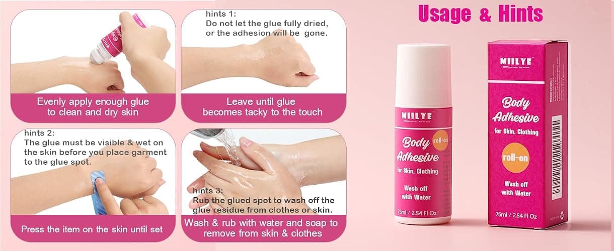 Body Adhesive Roll-On for Skin & Clothing 2.54 Oz-Sweat Resistant, Water Wash Off- Fashion Adhesive for Dancers, Socks, Stockings, Leotards, Bras, Wigs, Costumes thumbnail 8
