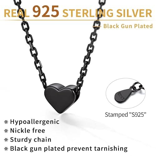 ChicSilver 925 Sterling Silver Heart Jewelry Set, Dainty Black Heart Necklace and Stud Earrings Set for Women thumbnail 7