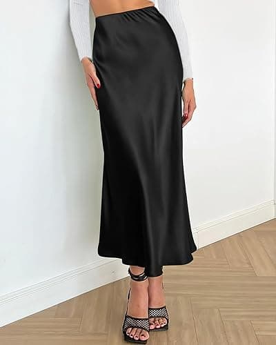 BTFBM 2026 Summer Womens Skirts Silk Elegant High Waist Flowy Long Satin A-Line Midi Skirt Cocktail Wedding Party thumbnail 2