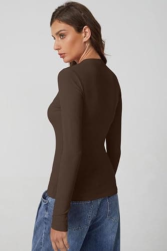 QINSEN Long Sleeve Shirts for Women V Neck Half Zipper Ribbed Knit Going Out Tops Full Length Basic Tee thumbnail 2