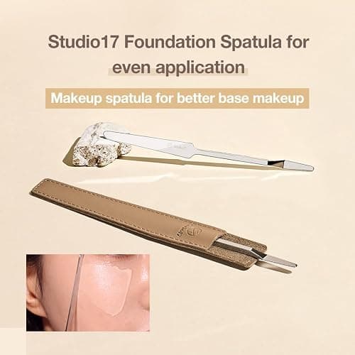 STUDIO17 Foundation Spatula Made of Stainless Steel | Professional Makeup Spatula for Even Application of Foundation | Double Edged Spatula for Small Area of Face | Pouch Included for Clean Storage thumbnail 2