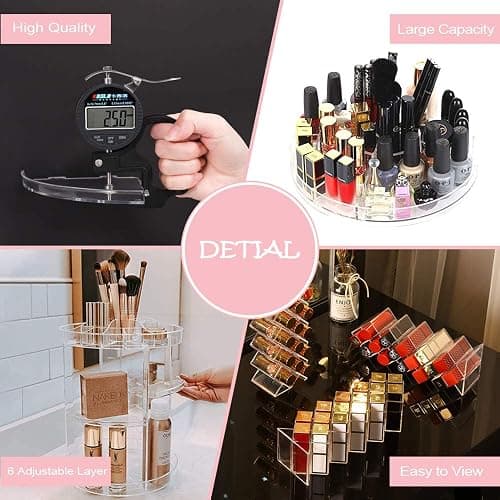 YIEZI Makeup Organiser 360 Degree Rotating Cosmetic Display Stand with 1-Pack Fish Shape Lipstick Organiser Tower, Multi-function Adjustable Spinning Holder, Storage Cosmetic Skincare Perfume Lipstick thumbnail 7