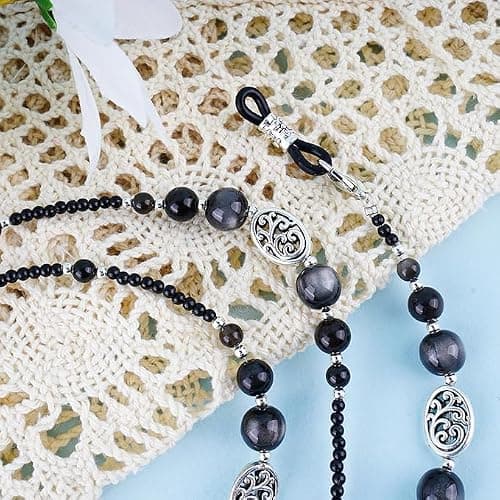 BILIONE Obsidian Glasses Chains, Boho Beaded Eye Glasses Holders around Neck, Gothic Stone Eyeglasses Necklace for Women, Men thumbnail 7