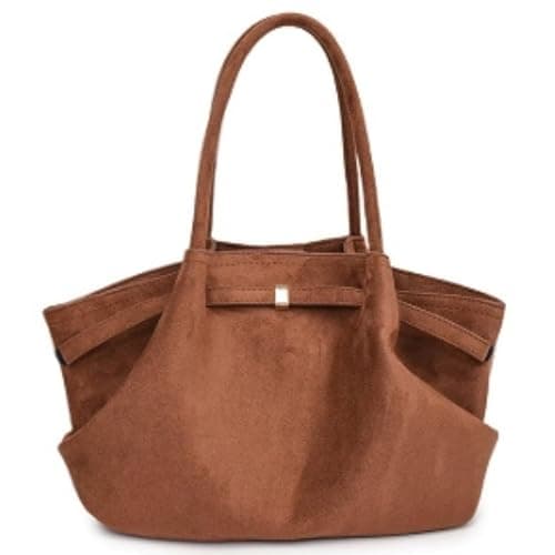 Makukke Kunstwildleder Tote Bag, Kunstwildleder Tasche Damen Hobo Handtasche Damen Mittelgroß Vintage Schultertasche Slouchy Bag für Arbeit Büro Reisen Einkaufen Schule - Kaffee - Image 1