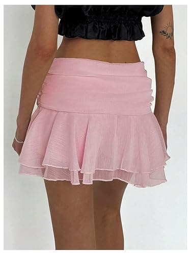 MakeMeChic Women's Mini Skirt Tiered Layer Ruffle Flared Rave Party Skirt | Cute Going Out Skirts, Night Out, Sheer, Low Waist Short Skirt thumbnail 4